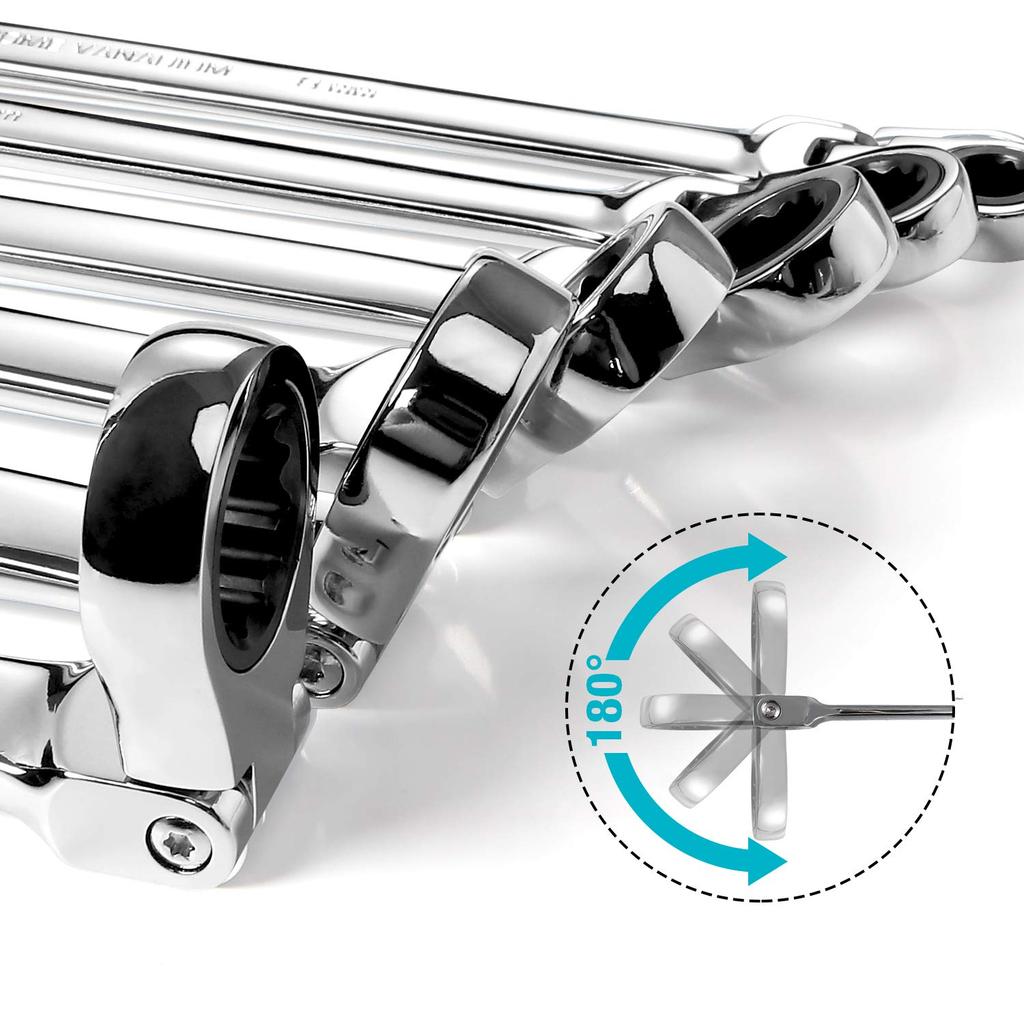 DURATECH Ratchet Flex Ratchet Long 72 Swing Mirror Storage Bag Set of 6 Wrench, Wrench, Type, 8-19mm, Gears, Double-Ended Head, CR-V Steel, Finish,