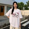 Летняя футболка с коротким рукавом и принтом Hello Kitty, мультяшная, из чистого хлопка, удобная, свободного кроя, для женщин, 2026