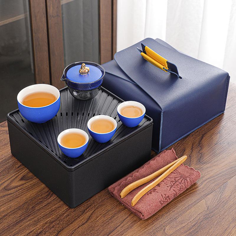 Coarse pottery travel tea set Portable Yutu Kuaike cup storage box Business souvenir