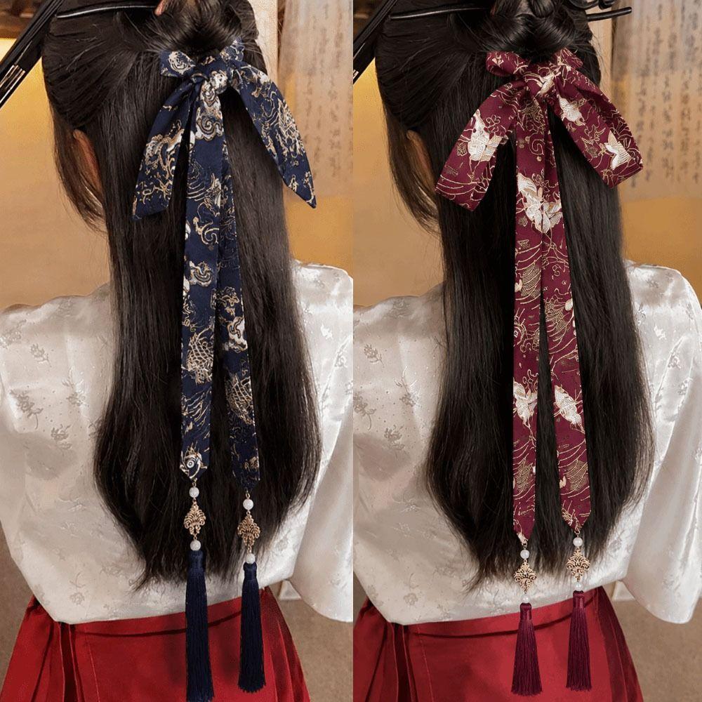 Retro Style Long Hair Straps Chinese Hanfu Hair Bands Hair Ribbons Headdress For Girls Women