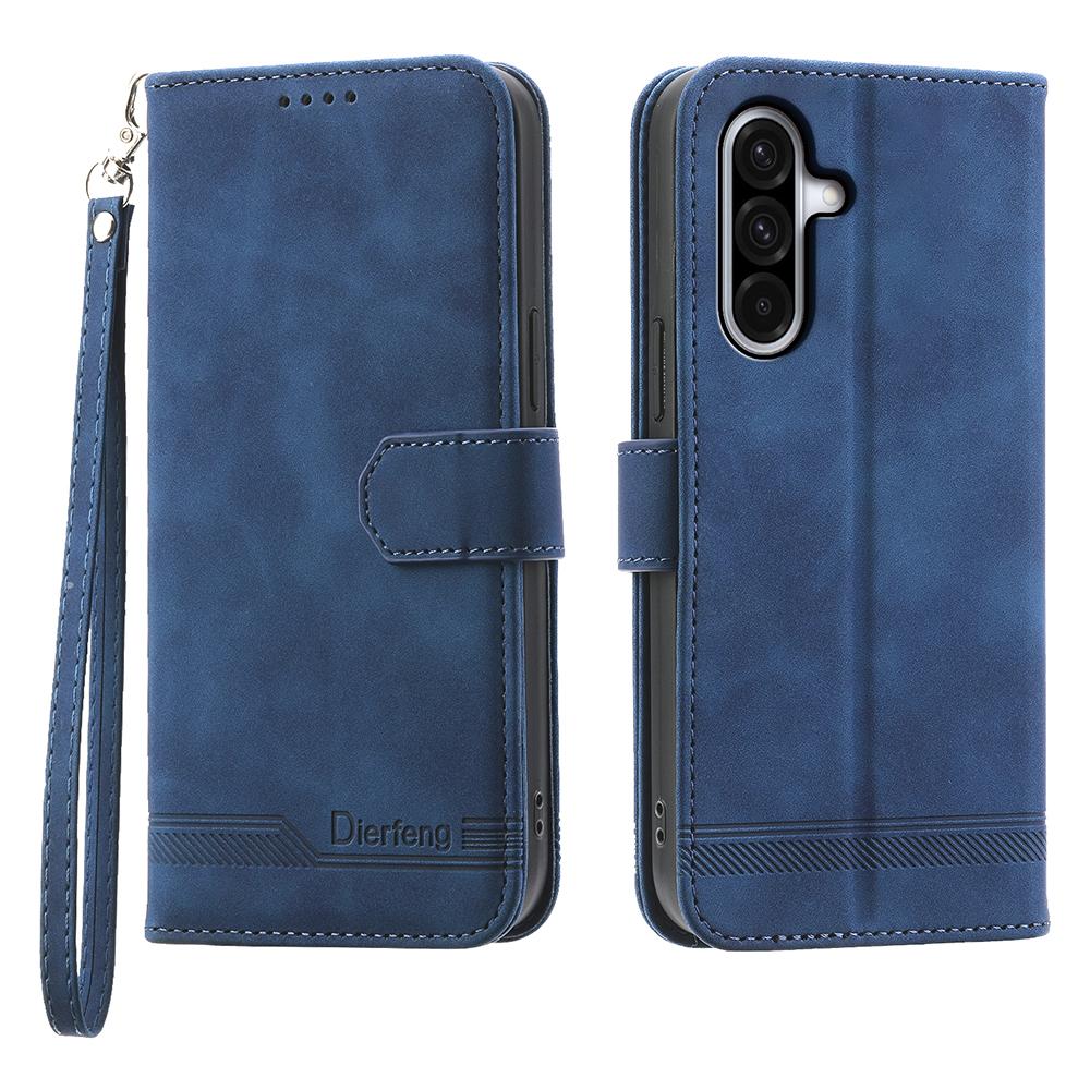 DIERFENG DF-03 For Samsung Galaxy A17 5G Case Lines Imprint Wallet Leather Phone Cover with Wrist Strap