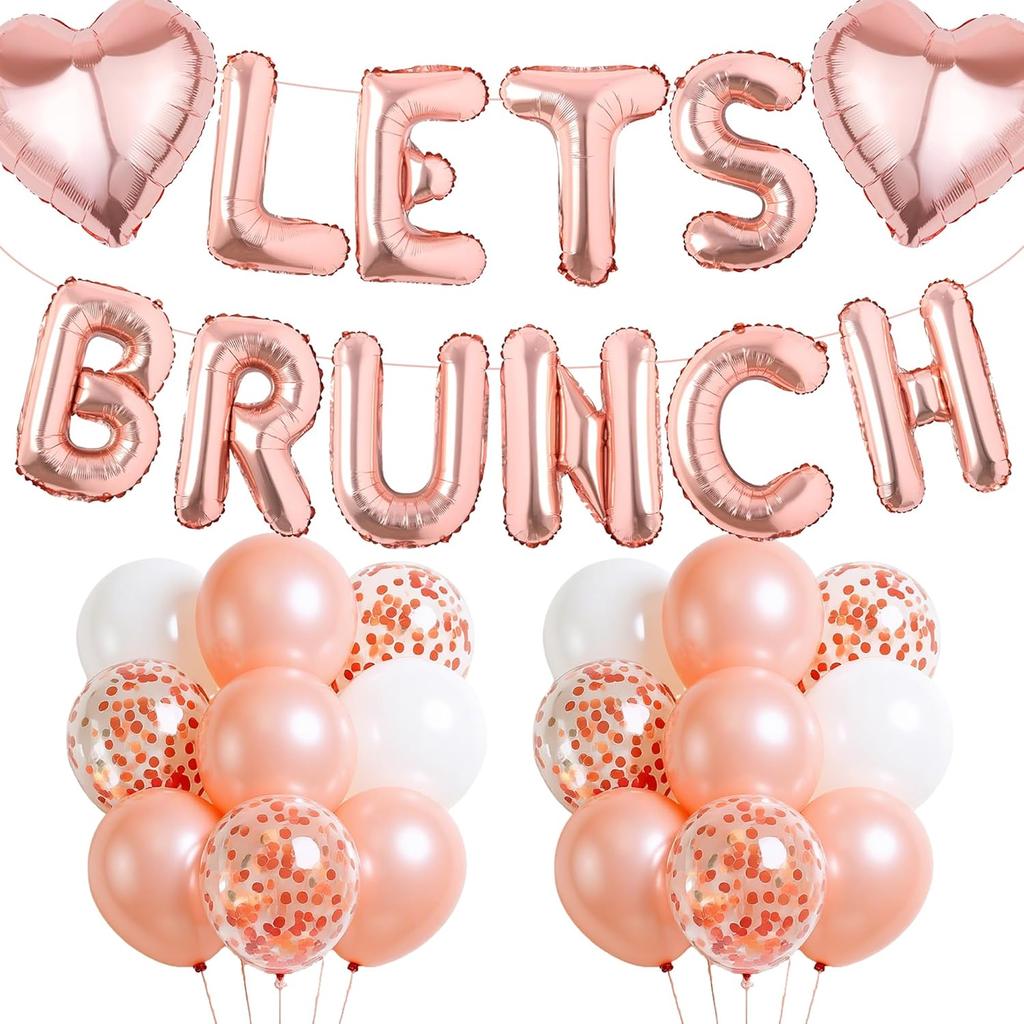 Lets Brunch Letter Banner Balloons - Gold Brunch Themed Decor Dessert Table Sign, Engagement Birthday Bachelorette Party Decorations