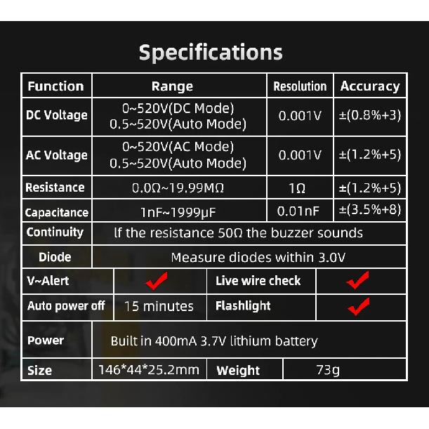 BSIDE A1/A1X Smart Digital Multimeter Electronic USB Tester Breakpoint AC DC Contactless NCV Charged Automatic Diode Capacitor
