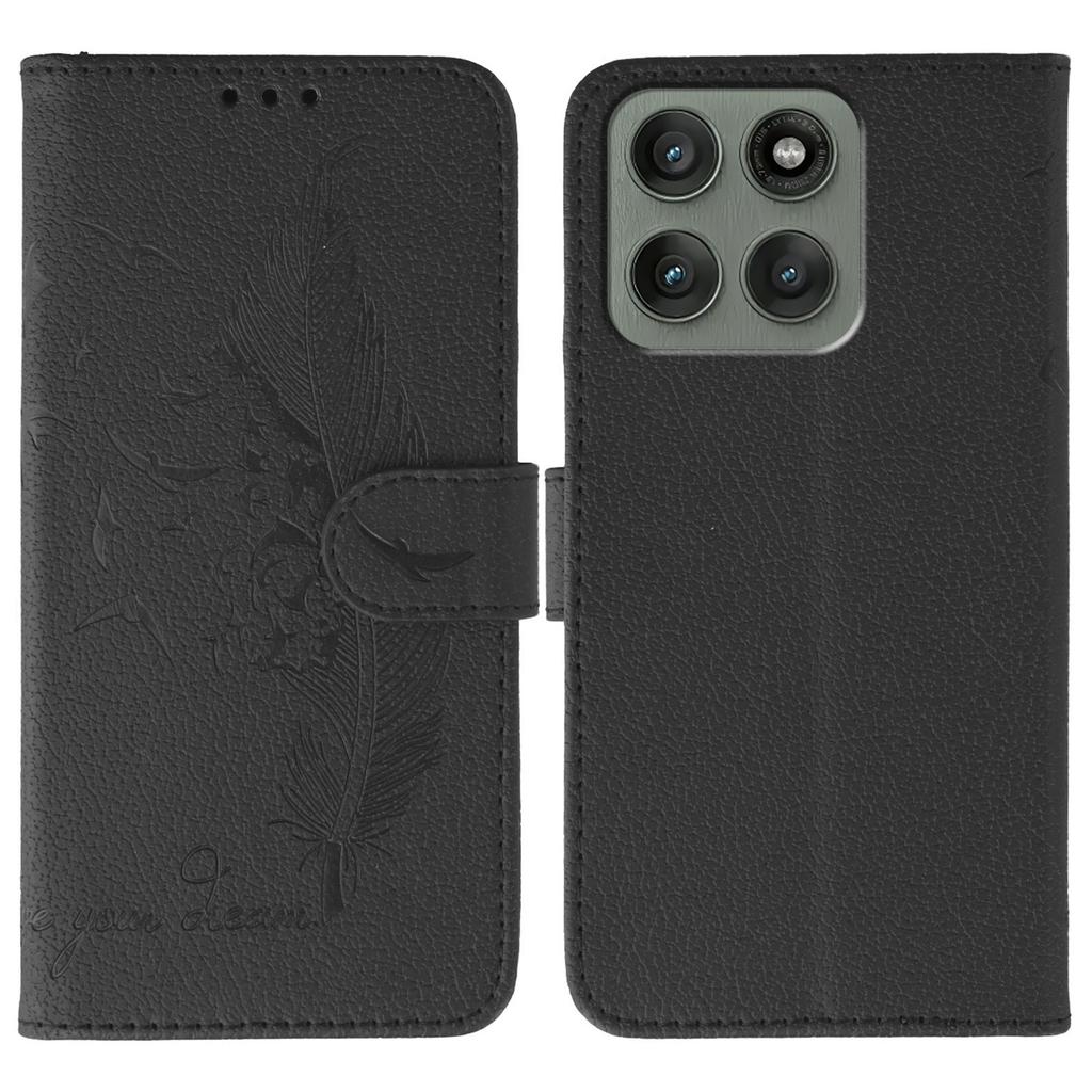 For Motorola Edge 60 Pro 5G Case Feather Imprint PU Leather Wallet Phone Cover