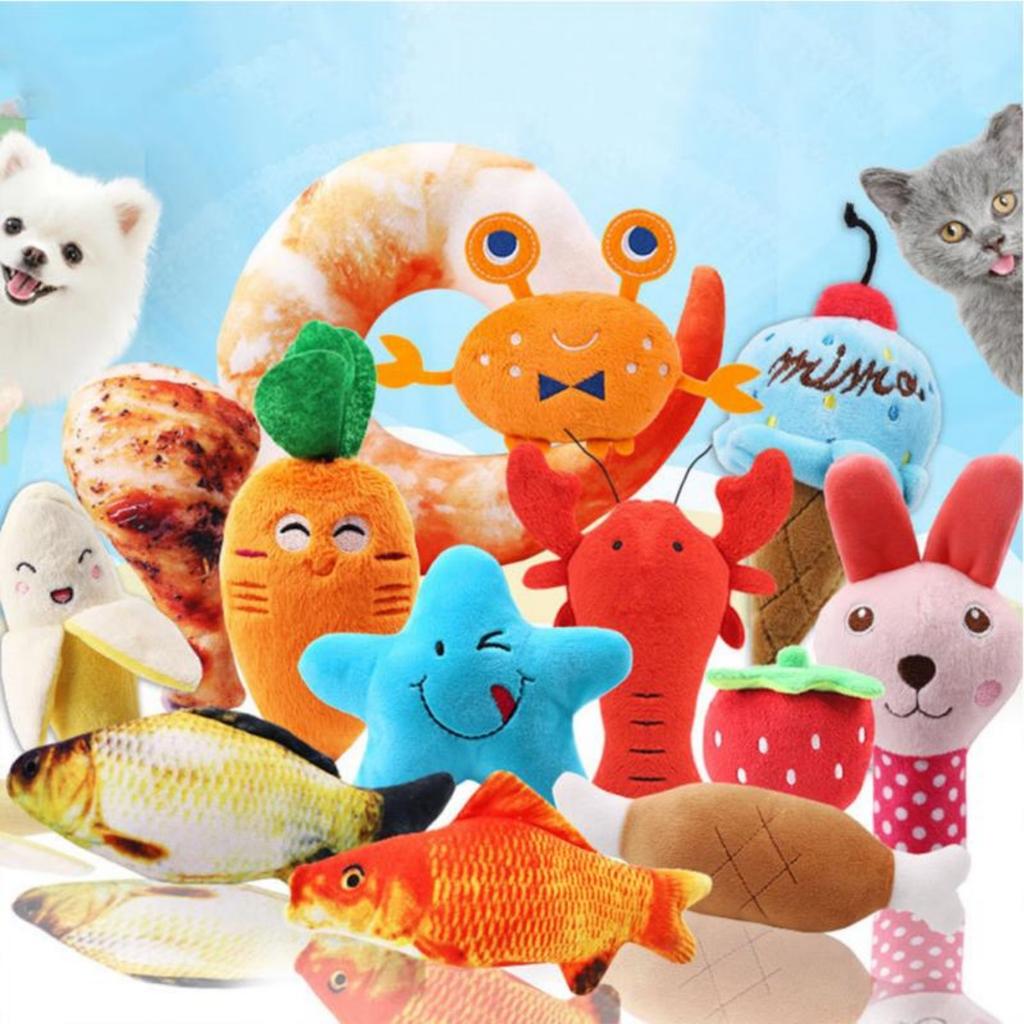 Stress Relief Pet Plush Toy Colorful Cartoon Fruit Animal Shape Bite-resistant Sounding Doll Molar