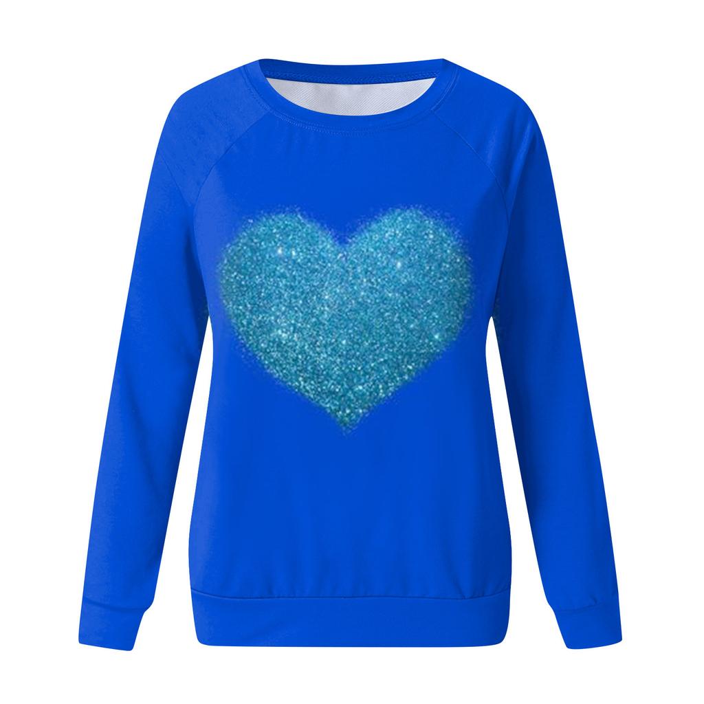 Женская модная повседневная толстовка с длинным рукавом и принтом на День святого Валентина и круглым вырезом