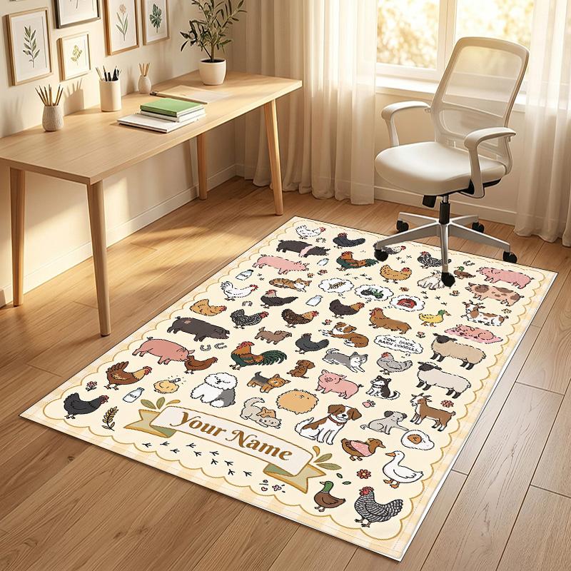 Farm Animal Theme Soft Crystal Velvet Rug Custom Name & Text Print Non Slip Floor Rug for Bedroom Living Room