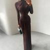 Женское Осеннее Однотонное Асимметричное Плиссированное Облегающее Платье Bodycon