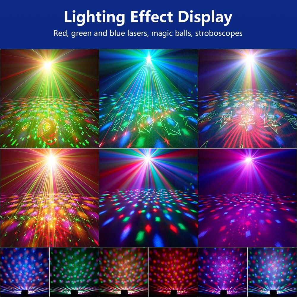 DJ Party Disco Ball Night Light Sound Activated 4 in 1 LED Stage Lights Strobe Pattern Light for Home Room Dance Parties