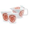 Kunzan Kiln Teapot Hasami Made In Japan and Pair of Stylish Tea 240cc and Serves 1 To Includes Tea Circle Flower Red J-kitchens Set, Ware, (Teapot
