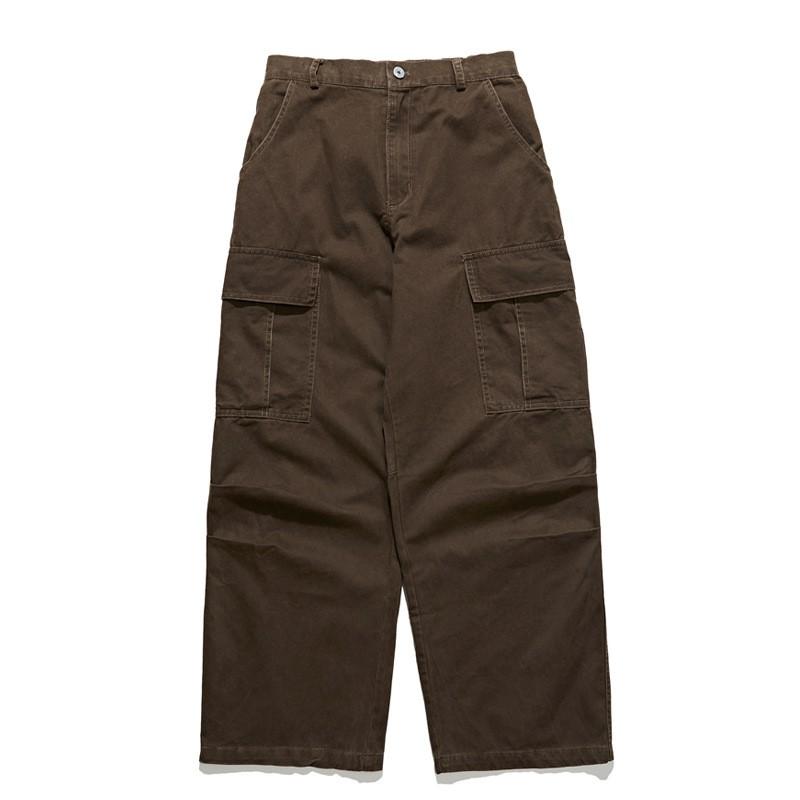 Vintage Washed Cotton Cargo Pants Men Women Loose Straight Leg Wide Fit Casual Trousers