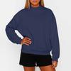 Women's Solid Color Fleece Sweatshirt With A Small High Neck And Loose Fit