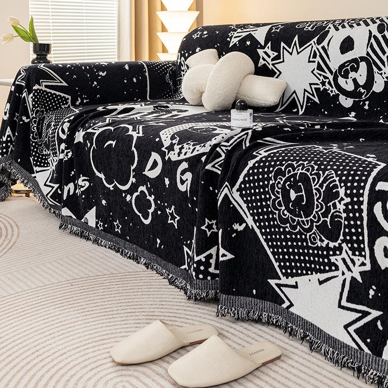 Черный шенилловый чехол для дивана Ткань Four Seasons General Fabrics Полотенце для дивана Полное покрытие Универсальный нескользящий чехол Одеяло