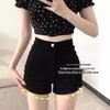 Маленькие женские черные А-силуэта шорты с завышенной талией и эффектом похудения - Летние шорты в американском стиле 2025