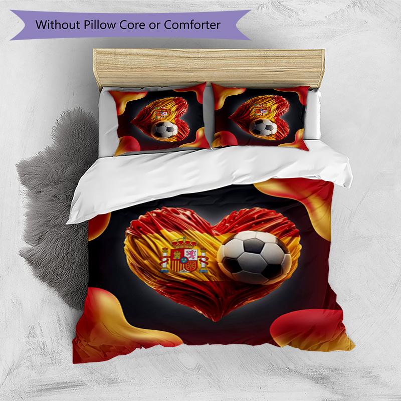 Spain football Printed Bedding 3 Piece Set Cozy Breathable Bed Cover Set as Housewarming Holiday Gift