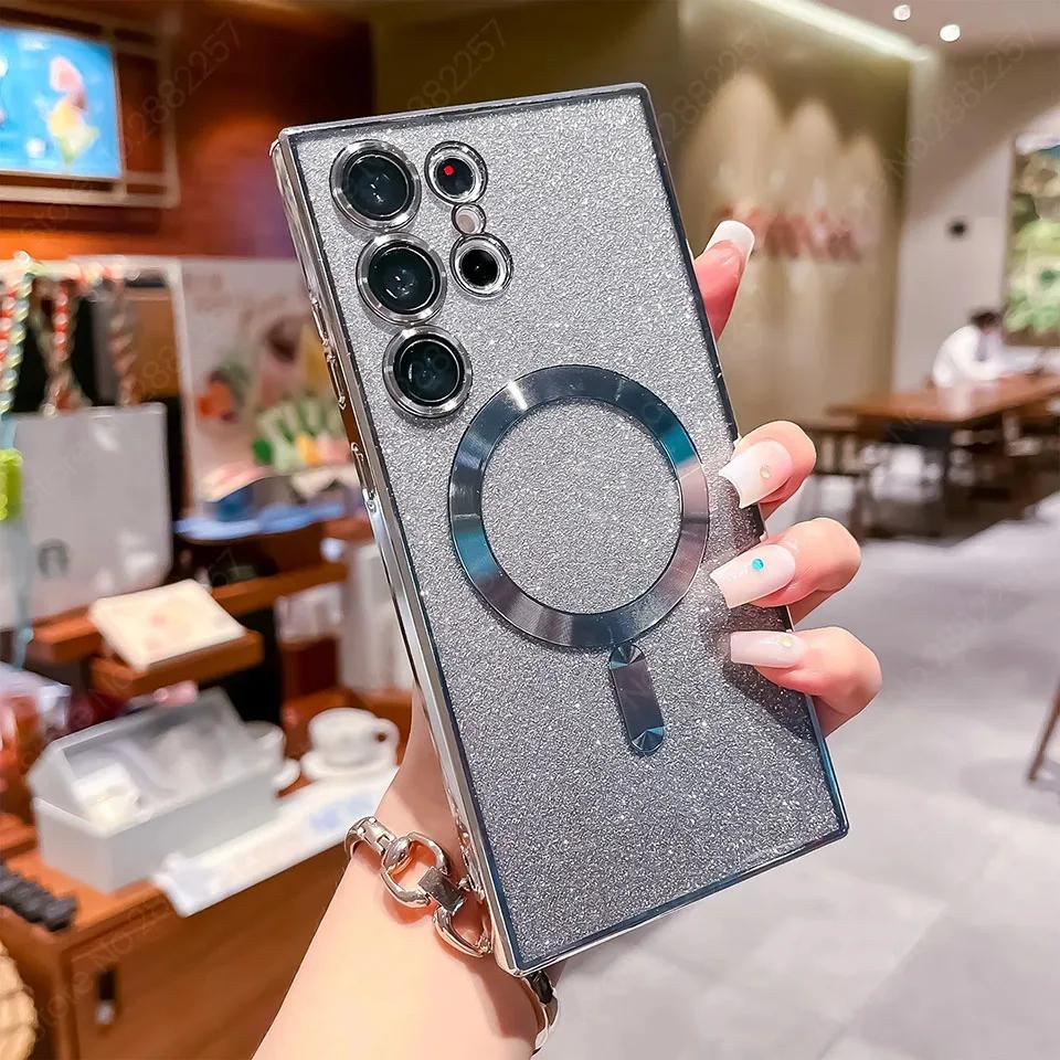 Роскошное гальваническое покрытие с блестками, магнитный чехол для Magsafe для Samsung Galaxy S21 FE S22 S23 S24 Ultra, чехлы для телефонов, чехол для беспроводной зарядки