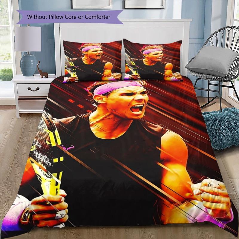Rafael Nadal 3Pcs Bedding Set, Duvet Cover with 2 Pillowcases, Clay Court Tennis Player Action Print Bed Linens, No Comforter No Pillow Core