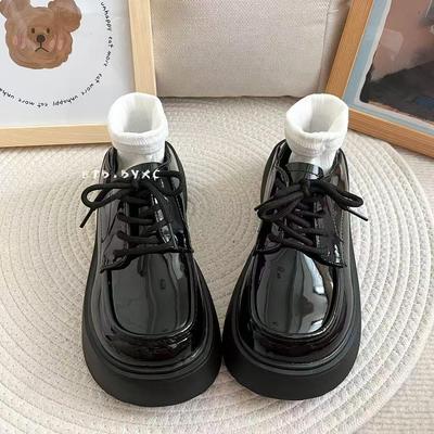 Новые туфли-маффины в стиле Академии, черные, на толстой подошве, на шнуровке, универсальные, увеличивающие рост