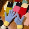 Женские сезонные перчатки с цветовой цикличностью дофамина, корейская версия, вязаные шерстяные перчатки с пятью пальцами для защиты от холода и росы