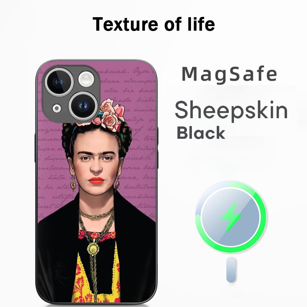 Painting F-ridaS Kahlo-s art pattern Phone Case For iPhone 17 16 15 14 13 12 Plus Pro Max  High-end Luxury Magsafe Sheepskin