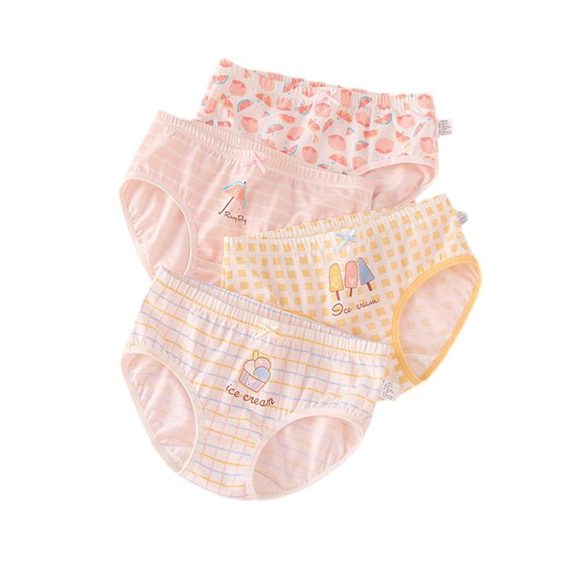 Хлопковые трусы для маленьких девочек, 4 шт., нижнее белье с принтом, трусики