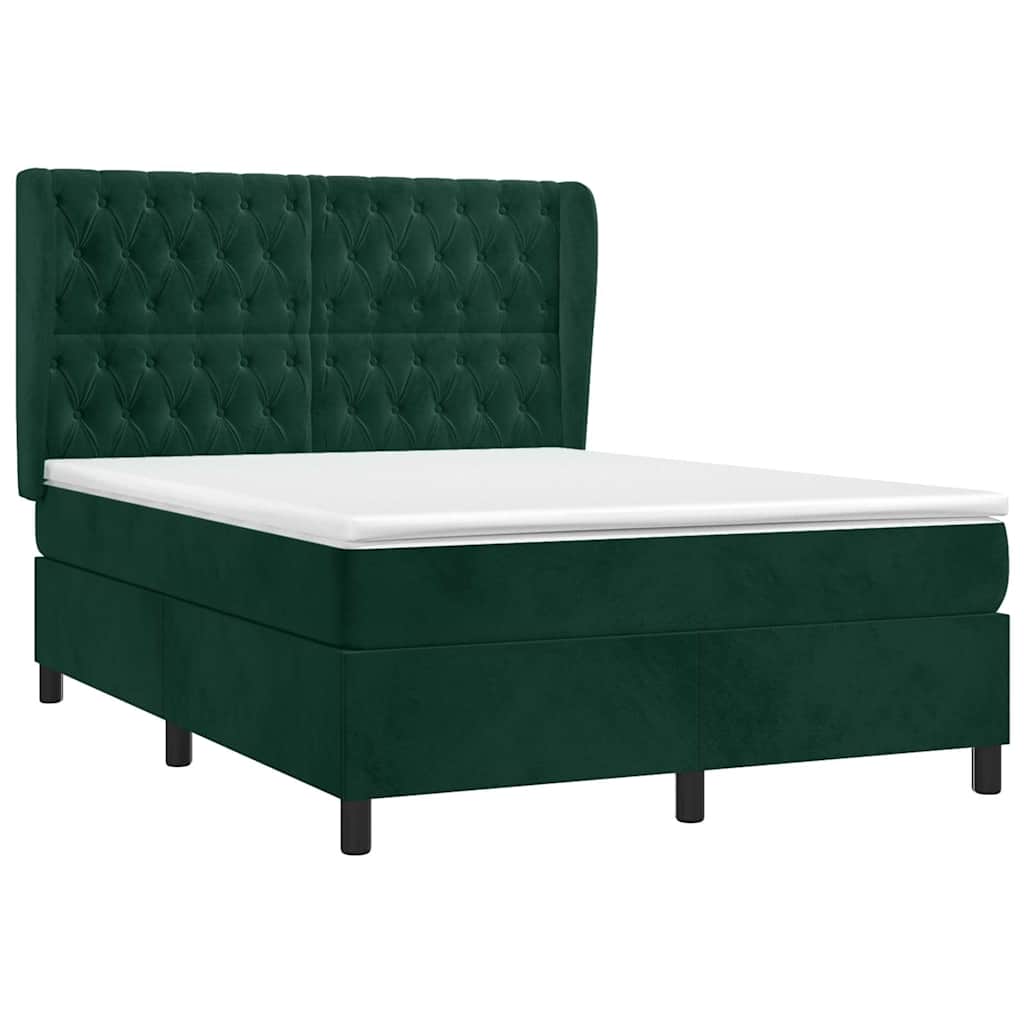 Box Spring Bed with Mattress Dark Green 140x200 cm Velvet