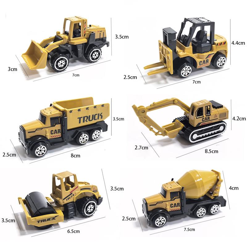 6pcs/set Mini Car Toys Alloy Engineering Truck Car Excavator Bulldozer Roller Miniature Model Diecast Birthday Gift for Kid Boys