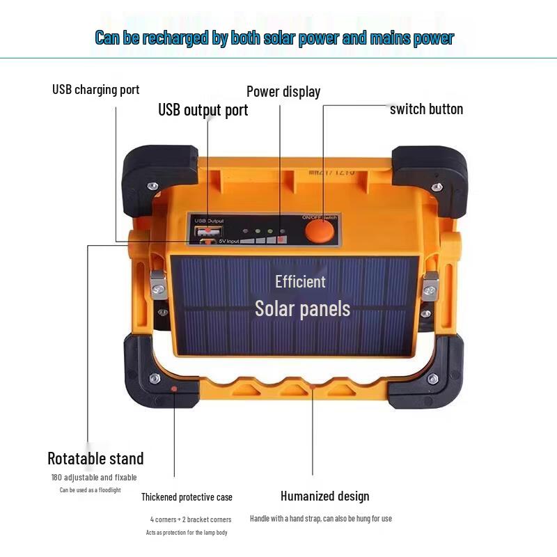 Портативный аварийный фонарь с быстрой зарядкой от солнца и Power Bank