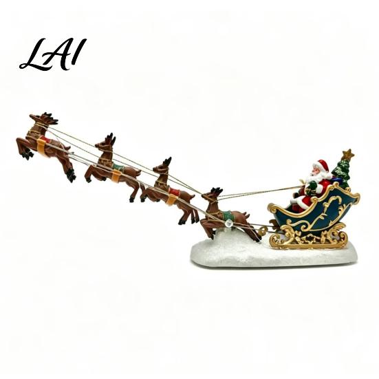 Indoor Christmas Scene Decorations Deer Pulling Sled Figurine Santa Reindeer Decor with Colorful Classic Festive Home LED Lights Tabletop