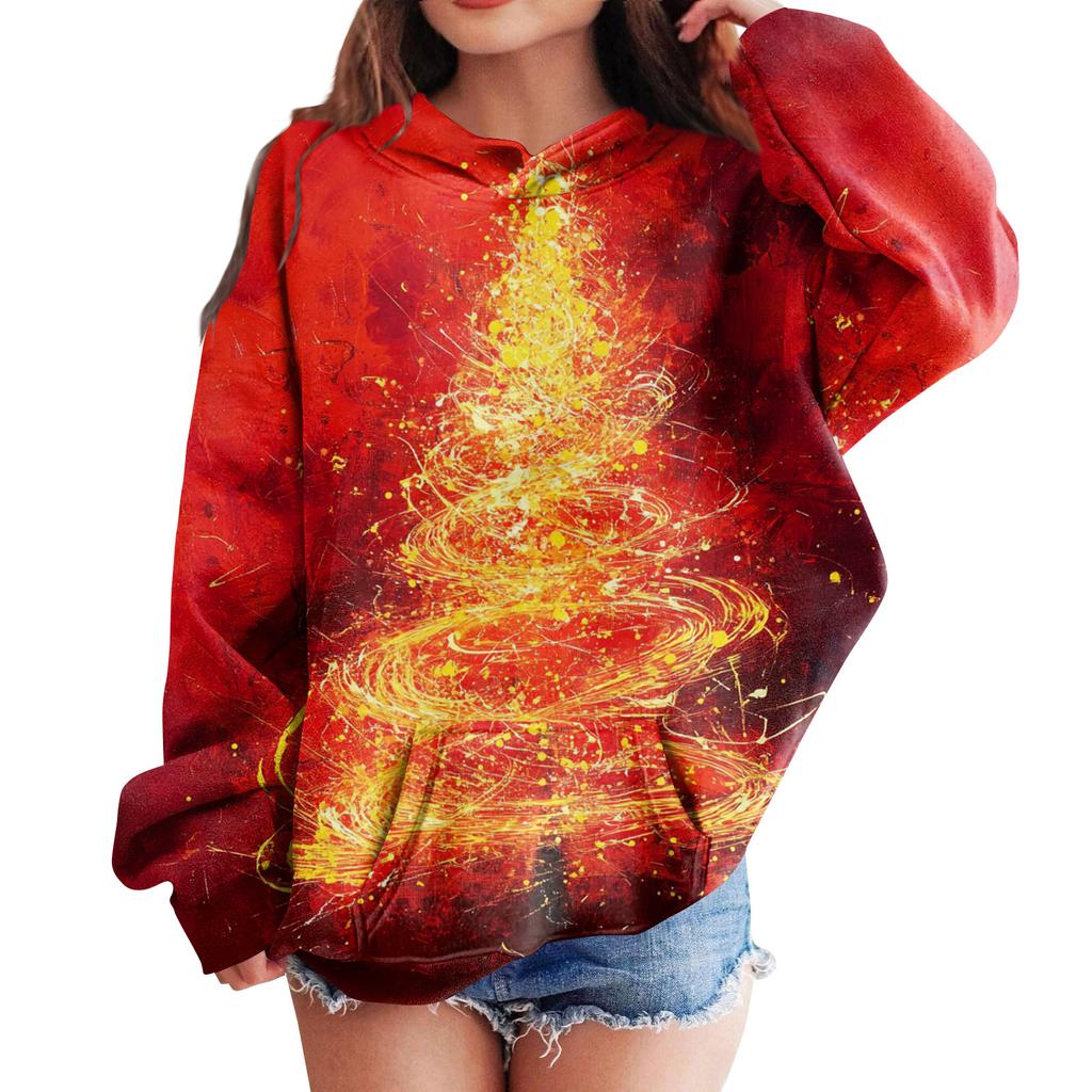 Sweatshirts For Teen Girls Hoodies Long Sleeve Drawstring Pullover Cute Oversized Hoodie Christmas Day