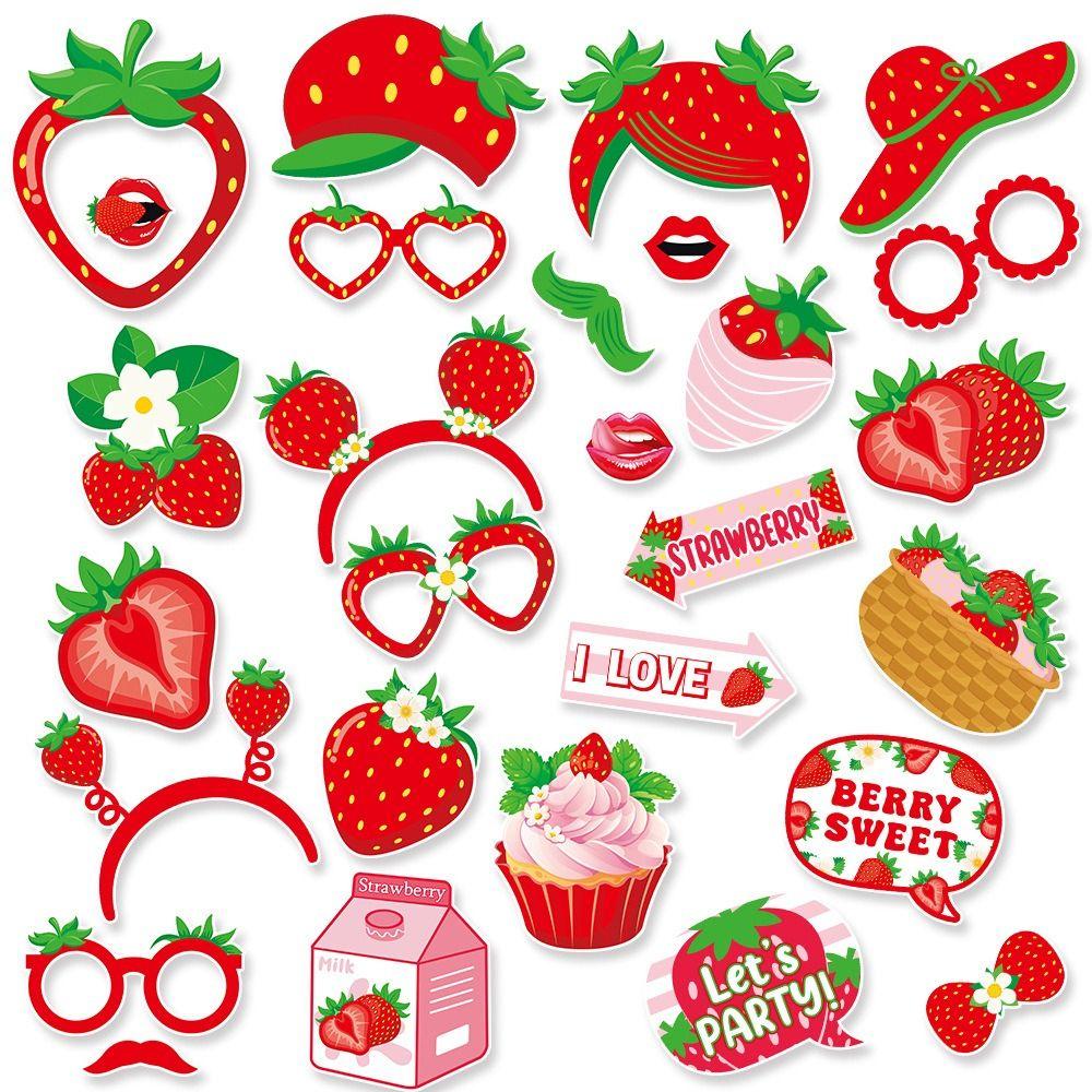 Strawberry Photo Booth Props Red Dress Up Costume Mask Birthday Wedding Decor