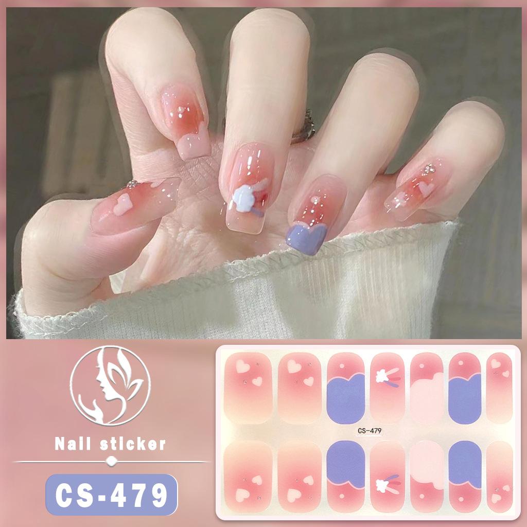 CS Waterproof No-Cure Gel Nail Wraps, Full Cover Japanese & Korean Style Floral Pattern Nail Stickers, Nail Patch Films