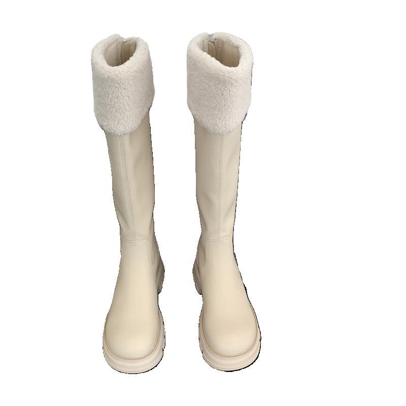 Длинные сапоги-рыцари на толстой подошве, женские высокие сапоги 2024 года, осенне-зимние новые сапоги из плюша и хлопка, зимние сапоги