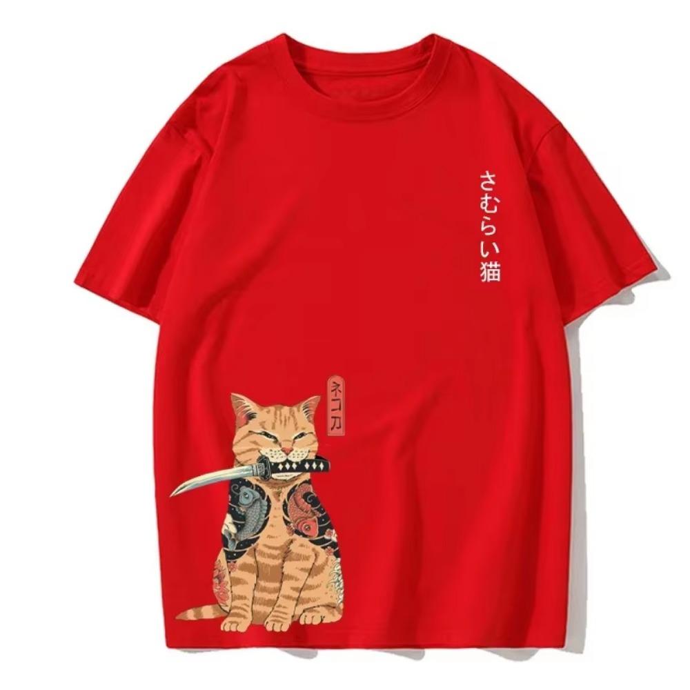 Animal Cat Print Men's T-Shirt Harajuku Cute Loose Short Sleeve Top Casual Fashion Simple T-Shirt European Size Men's Summer Top