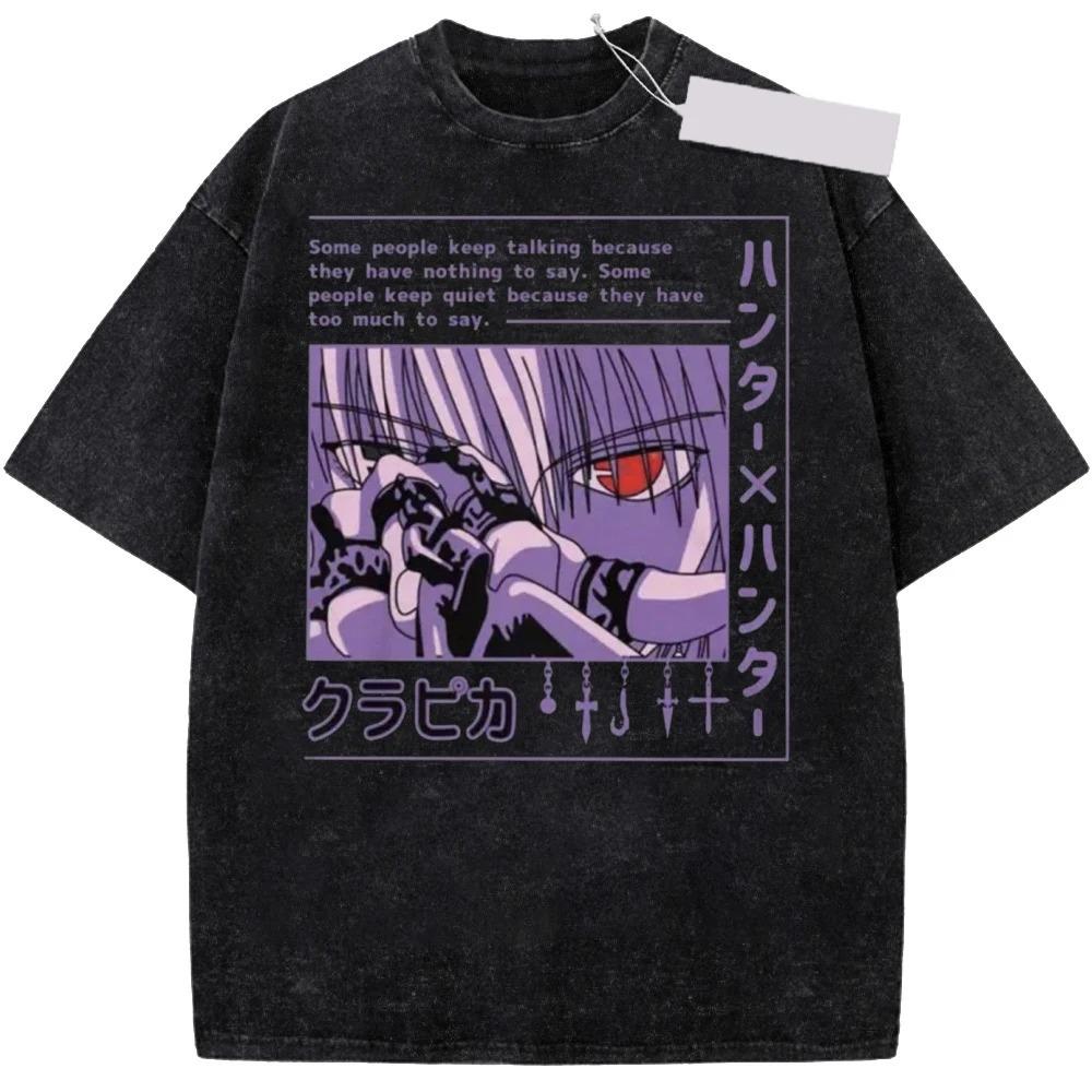 New Anime Hunter X Hunter Printed Tshirt Mens and Womens Washed Tshirt High Quality Vintage Cotton Tshirt Harajuku Top