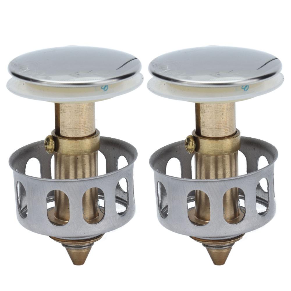 2 Pack Stainless Steel Sink Stopper Drain Filter Push Bounce Sink Drain Sink Strainer Kitchen