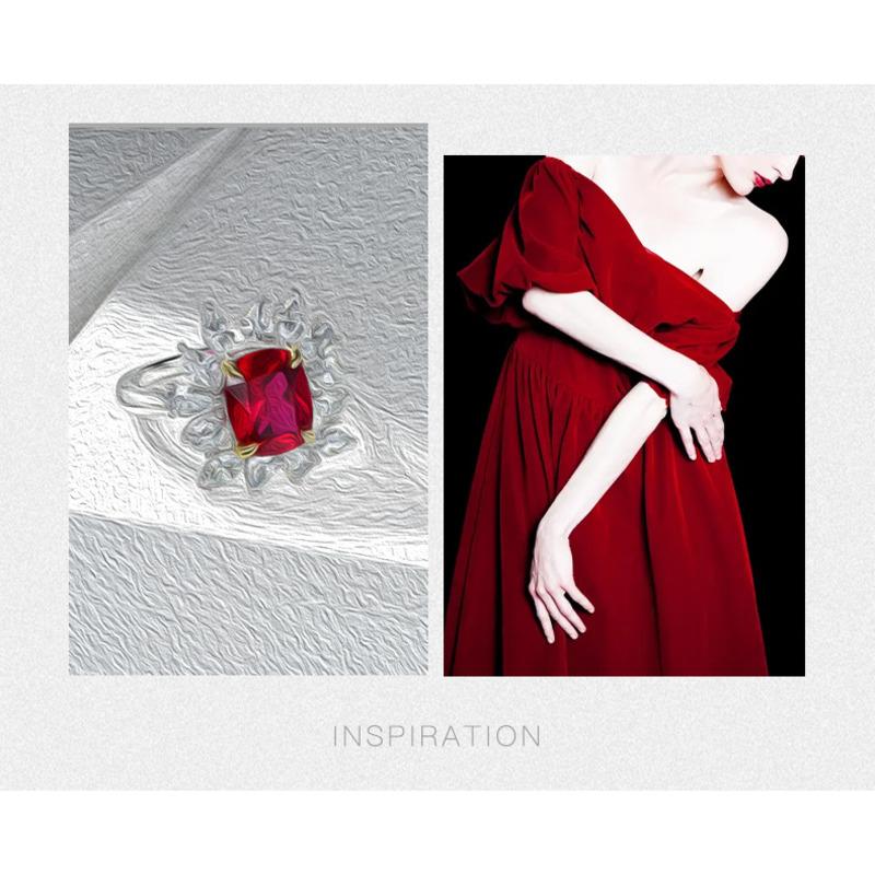 Gica Gema Ruby Rings 925 Sterling Silver 8*10mm Red Gemstone Flower Shape Romantic Fine Jewelry Wedding Party Gifts New Trend