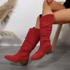 Winter High Tube Suede Sharp Tip Long Boots For Women Cross-Border Large Size Plus Slope Heeled Boots Solid Color 35-43