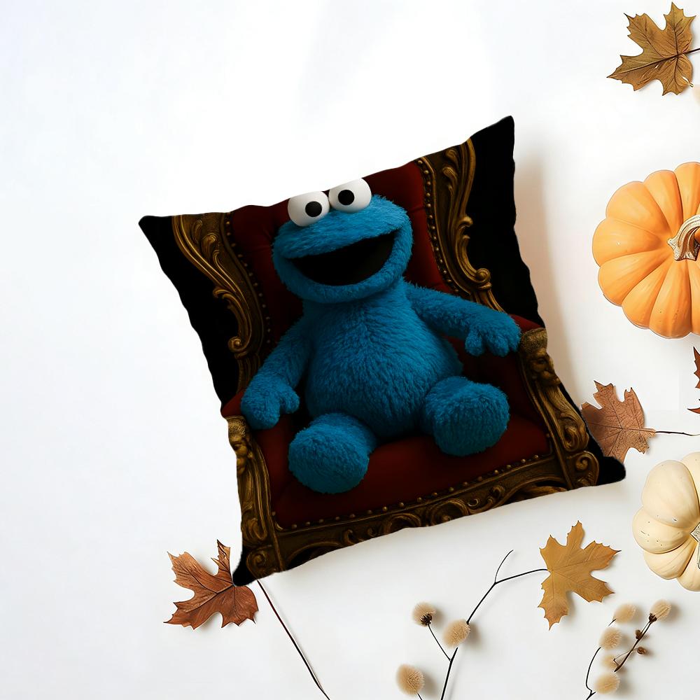 CCookie Monster Cushion Cover Washable Linen Pillowcase Soft  for Daily Sofa Bed Home Room Decor