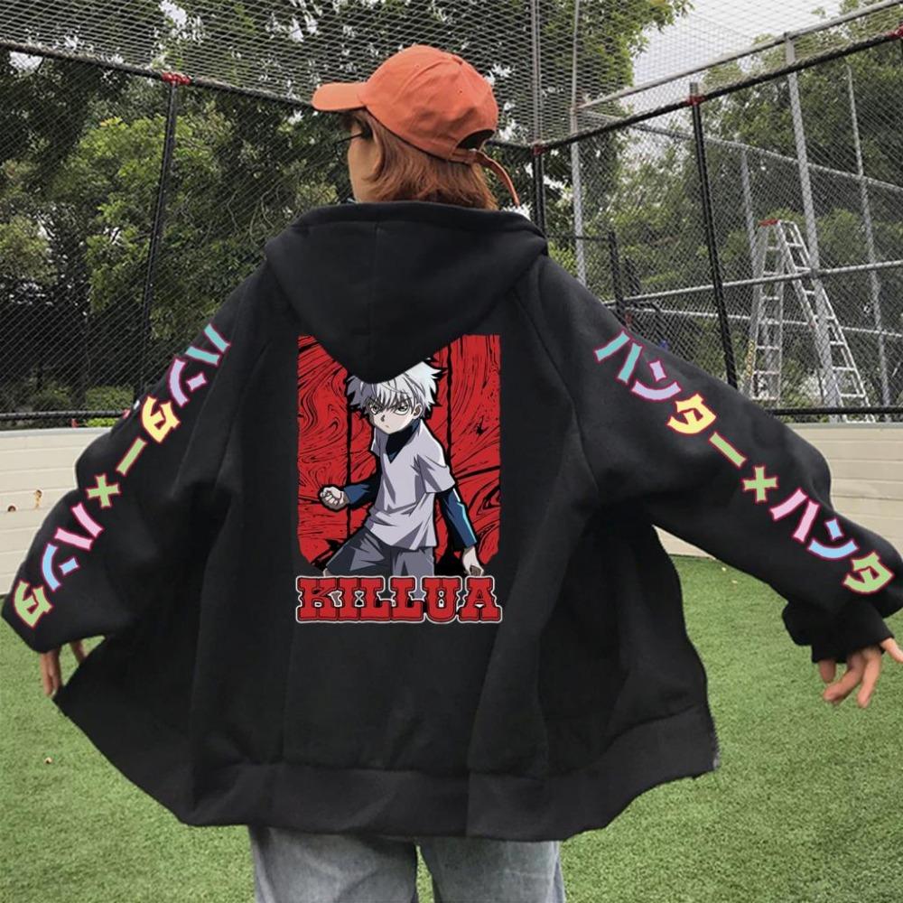 Harajuku Hunter X Hunter Killua Zoldyck толстовки с капюшоном на молнии для мальчиков готический мультфильм осень зима теплая модная свободная куртка на молнии пальто