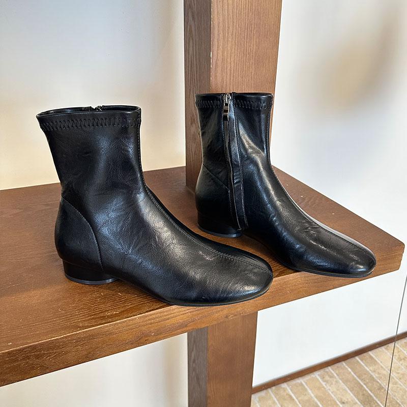 Мода Мода Круглый Носок Женские Современные Ботильоны Обувь Молнии Женские Эластичные Короткие Ботинки Женские С Круглым Каблуком Обувь Туфли