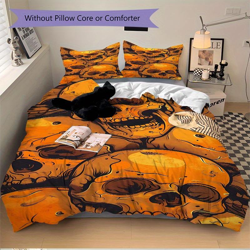 3pcs Skull Horror Bedding Cover Set, Fashion Classic Popular Print Bedding Set, Soft Comfortable, All - Season Use, For Bedroom, Guest Room158