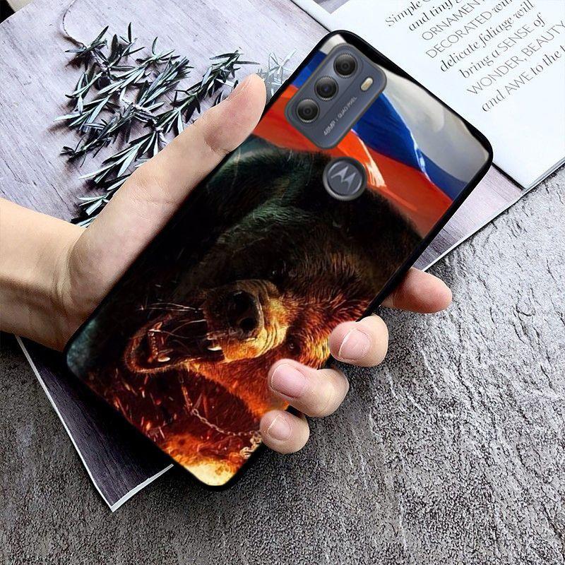 Чехол с изображением российского черного медведя для Motorola Moto EDGE 20pro EDGE 20lite E6 E7, чехол G STYLUS GPLAY GPOWER G 5G PLUS G30 G100 Funda Coque