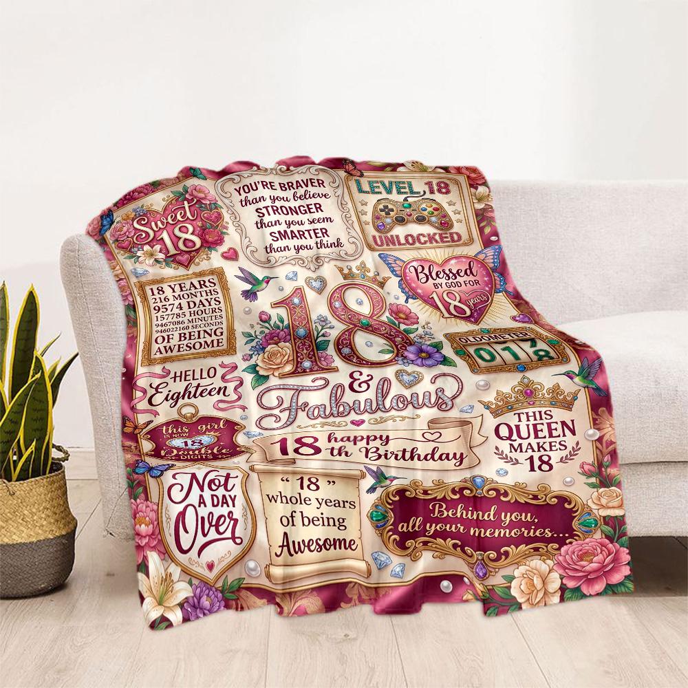 Sweet 18 Celebration Flannel Blanket-Soft and Suitable for Sofas,Beds,Offices,Travel,All Seasons,Great Gift for Holidays and Birthdays.