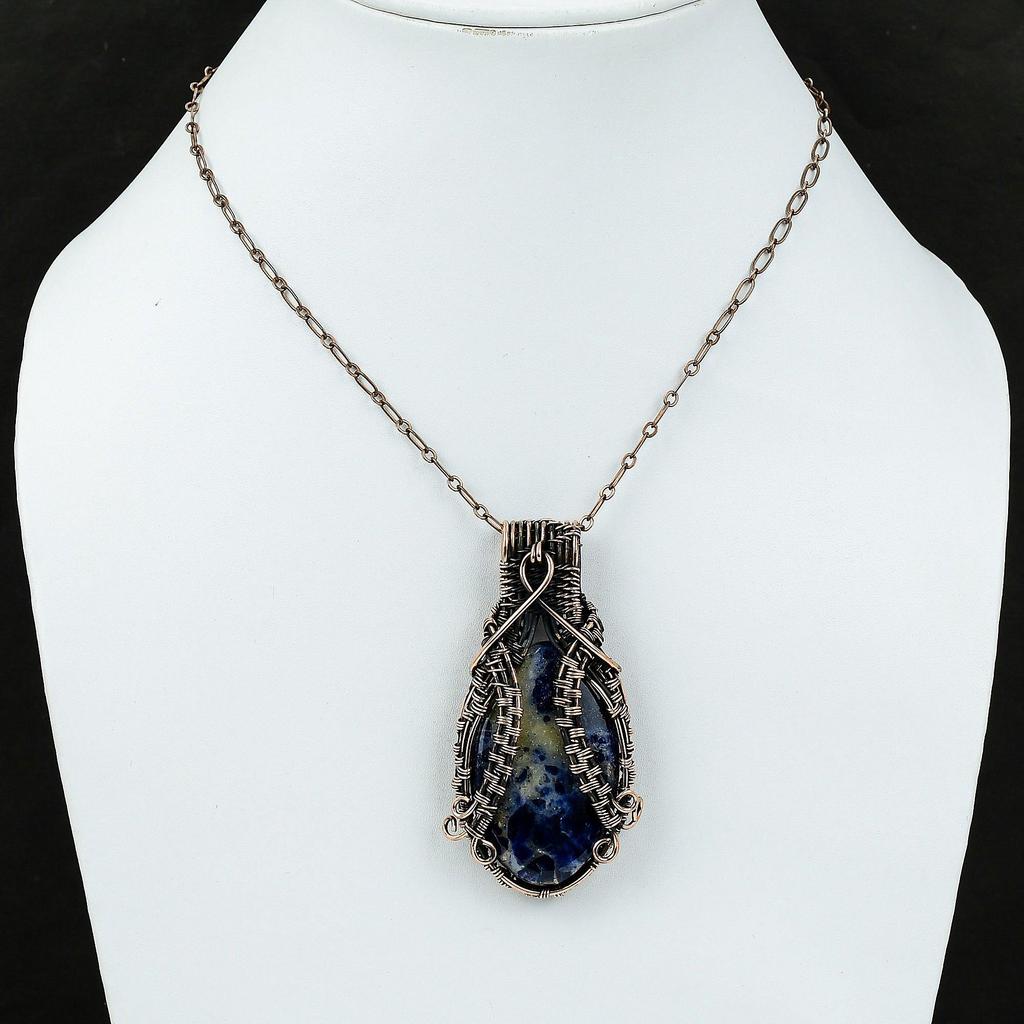 Содалит Медный Кулон Кулон, обмотанный проволокой Кулон ручной работы Медная проволока Ювелирное изделие Подарок для него Ювелирное изделие с содалитом Достойный кулон