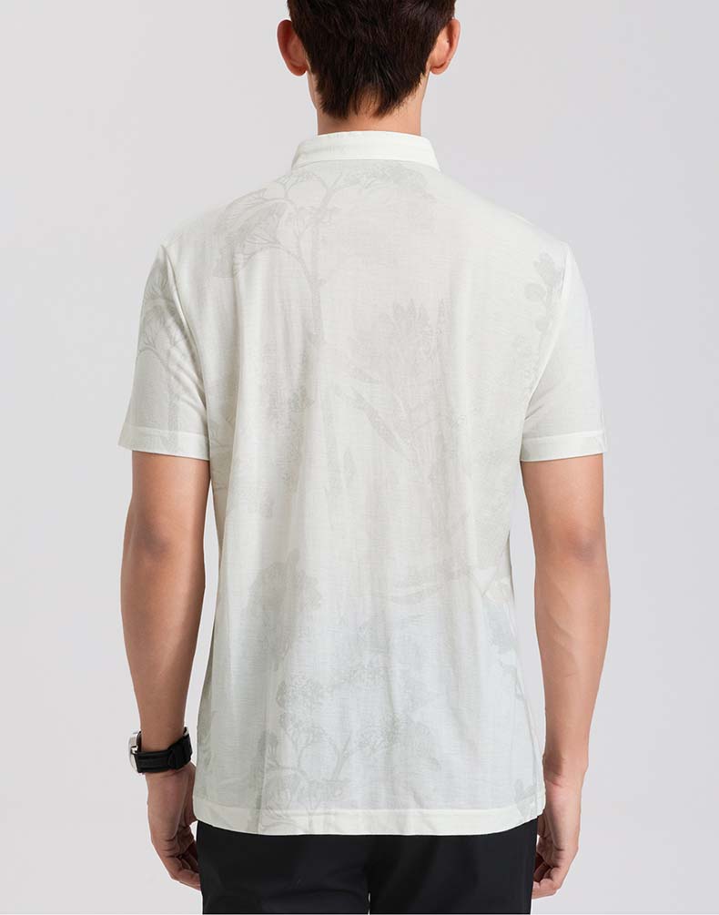 [National style imitation linen texture] Langdeng stand up collar T-shirt men's short sleeved summer new semi open collar lightweight and sweat proof