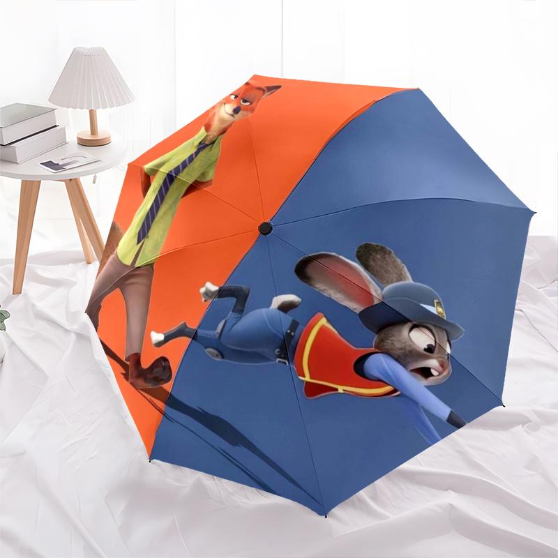 Colorblock Nick & Judy Zootopia Automatic Opening and Closing Umbrella - Small Umbrella Suitable for Various Occasions, Portable 3-Fold Smal