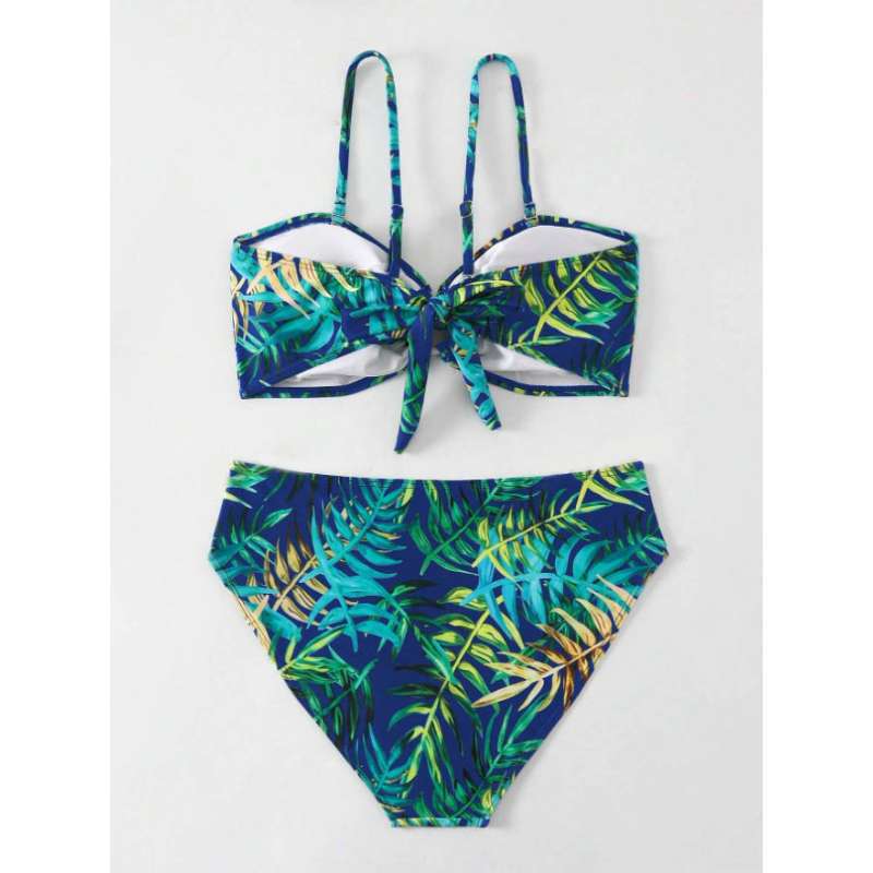Swimsuit women's new print tube top gathering swimsuit high waist and thin sexy split bikini beach vacation swimsuit
