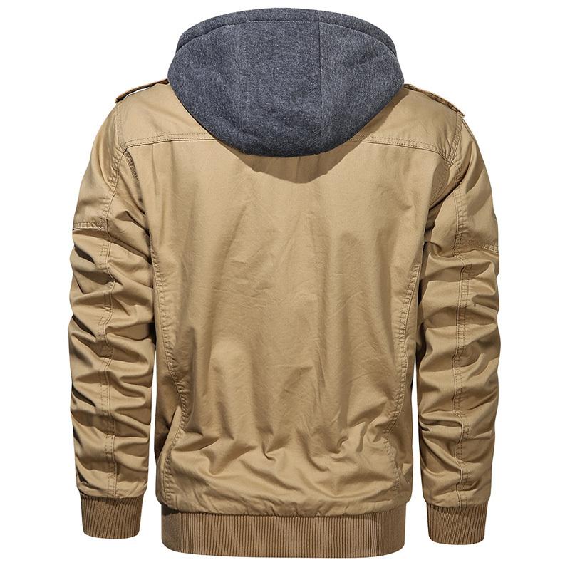 Men's Cotton Military Jacket Casual  Work Army Field Flight Pilot Bomber Jacket with Detachable Hood USA Size