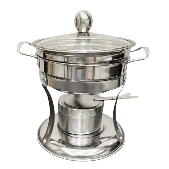 Stainless Steel Thermal Bowl Chafers And Warmers Set with Glass Lid, Round Compact Portable Kitchenware for Travel Serving Bowl, Catering Warmer